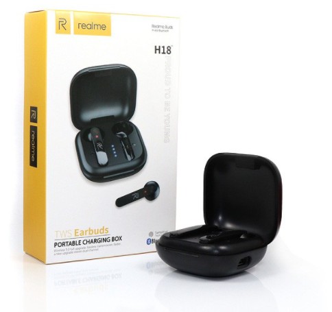 

Наушники Беспроводные блютуз Realme Earbuds h18 Bluetooth: 5.0 + EDR Встроенные микрофоны hands-free телефонная гарнитура для спорта чёрные (OI-229)