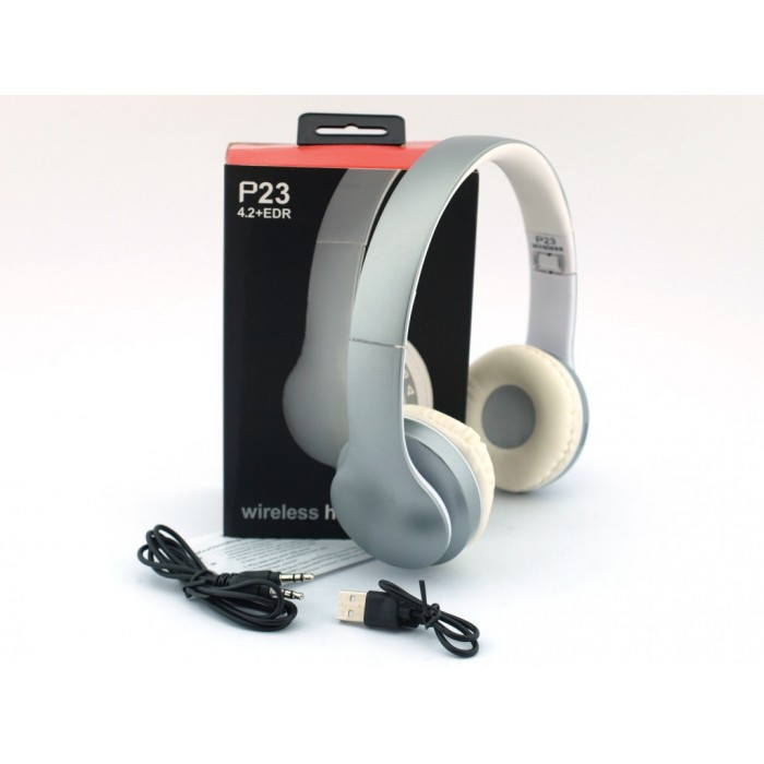 

Беспроводные Bluetooth наушники P23 Wireless Headphones Серые с белым