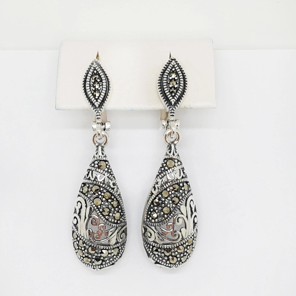 

Сережки серебряные с марказитом 8,85 г