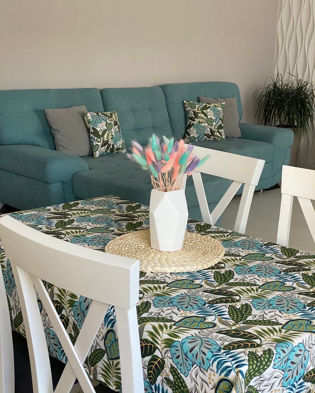 

Скатерть с тефлоновым покрытием MacroHorizon Гербарий Бирюза, 140*140 см