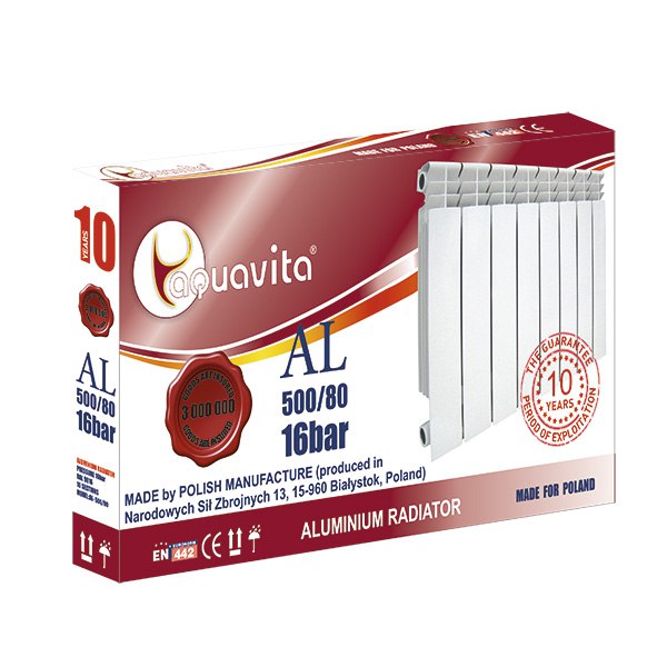 

Секция литого радиатора алюминиевого AQUAVITA 500/80 NEW, 16 бар