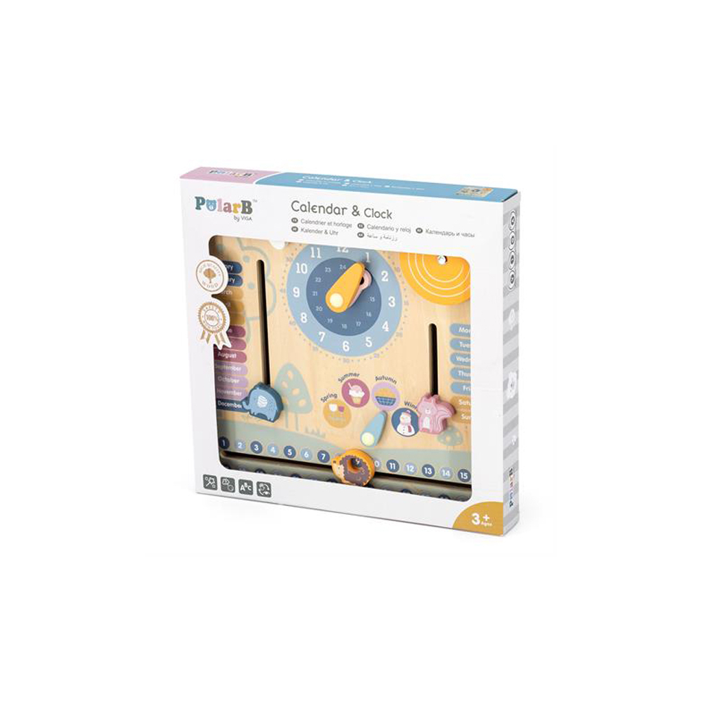 

Развивающая игрушка Viga Toys деревянный календарь PolarB с часами, на английском языке (44056)