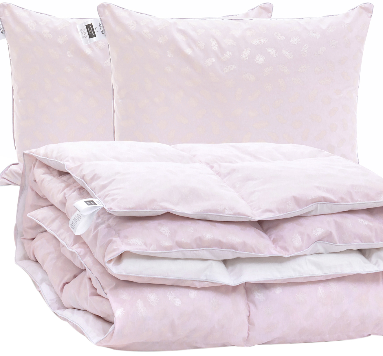 

Набор пуховый MirSon №2151 Bio-Pink Зима 50% пух одеяло 140х205 + подушки 50х70 2 шт средние