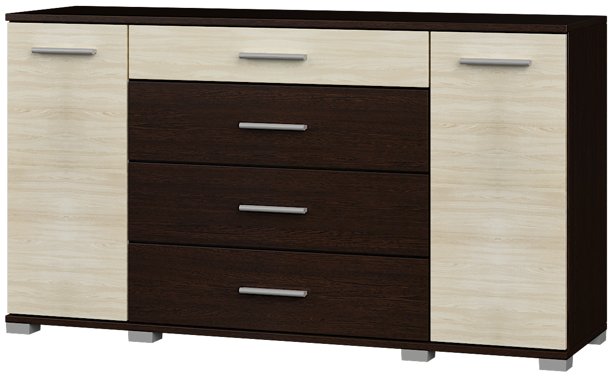 

Комод Эверест Бриз К 6 130х38х72 см Комби Венге темный Дуб молочный Роликовые направляющие
