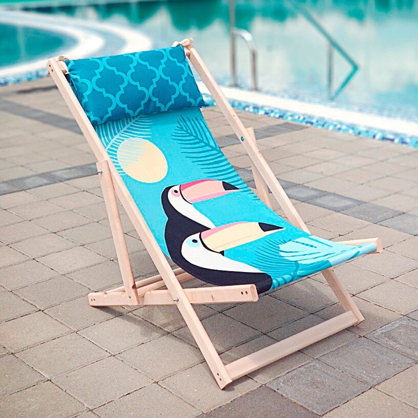 

Шезлонг деревяный складной Туканы Arivans 110х60 см синий 0123-07