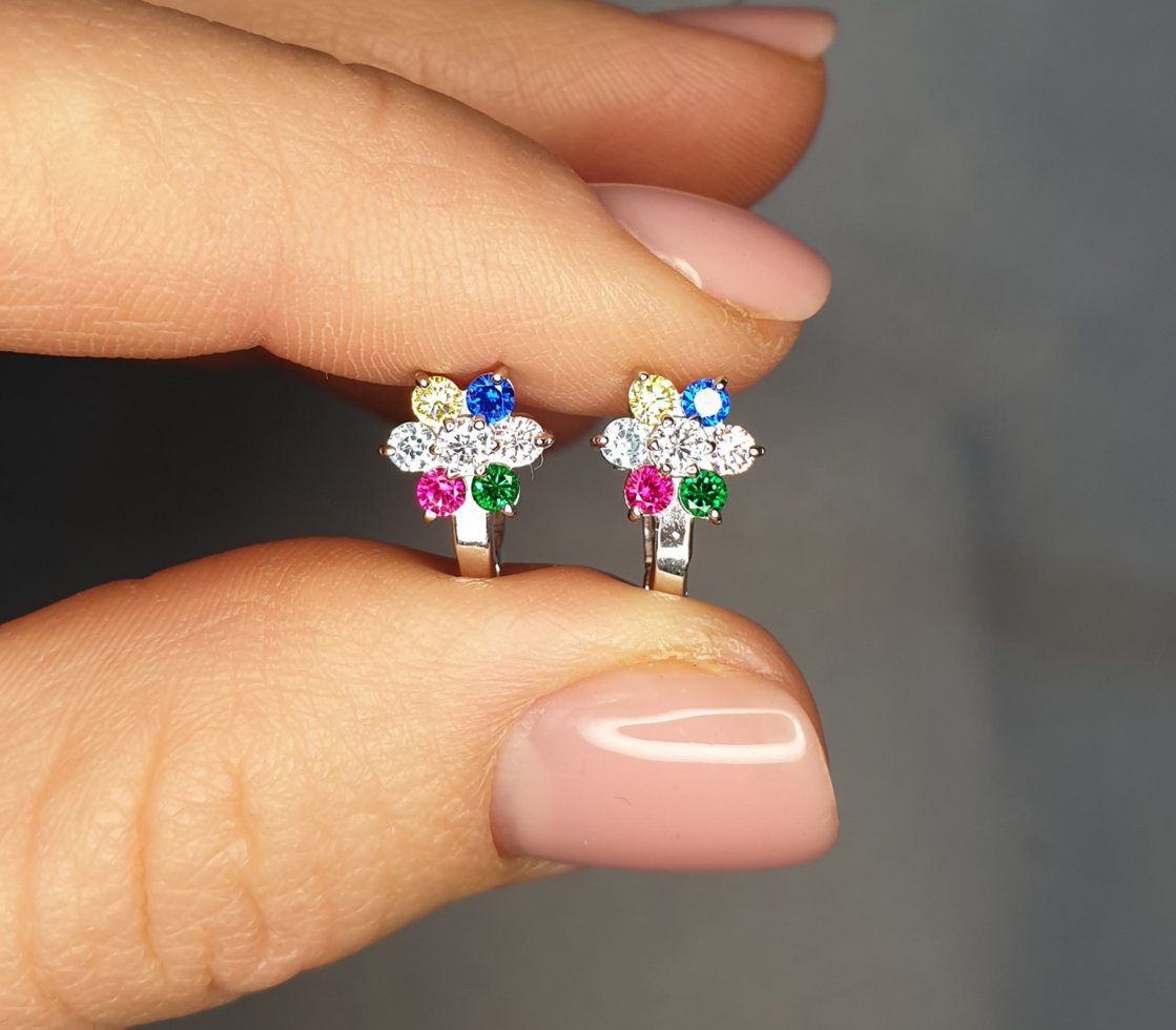 

Сережки серебряные с кубическим цирконием "Незабудочка" 2 г