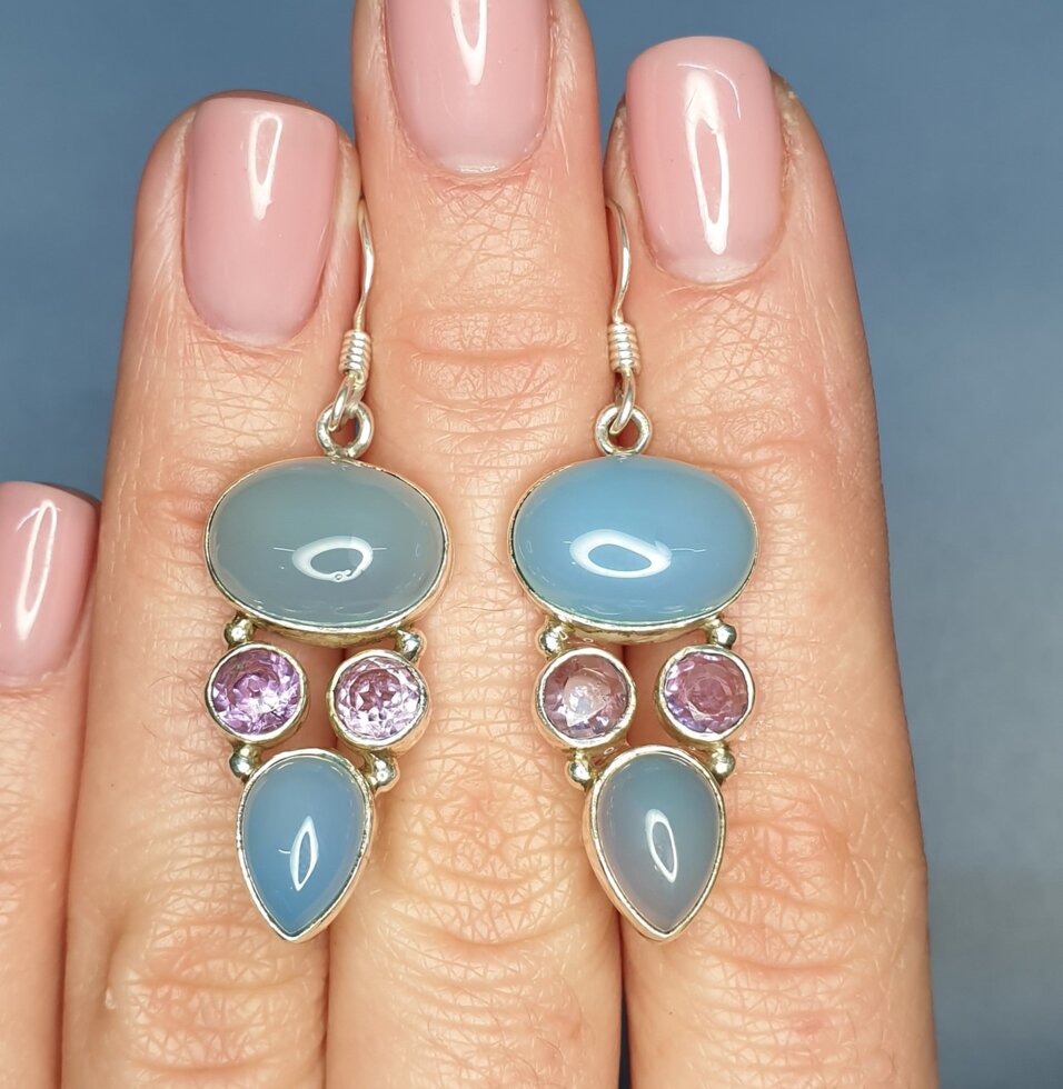 

Сережки серебряные с аквамарином и аметистом 9,32 г