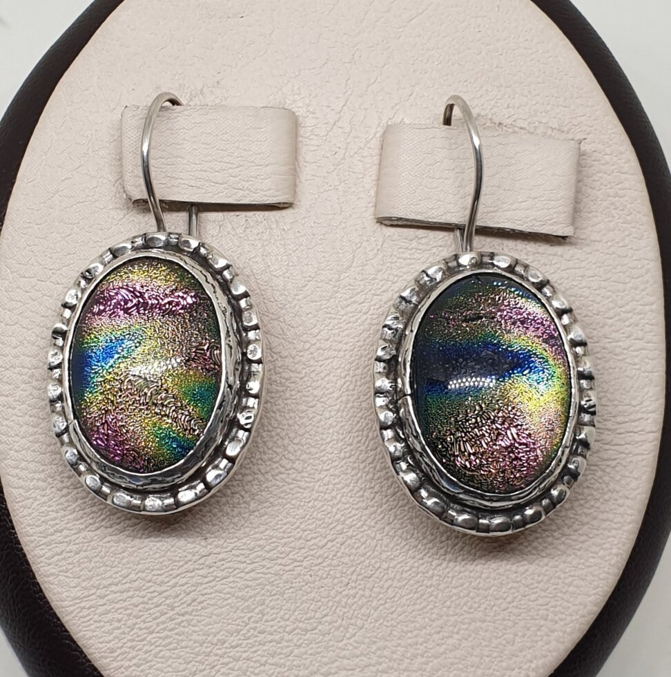 

Сережки серебряные с аммолитом 16,9 г