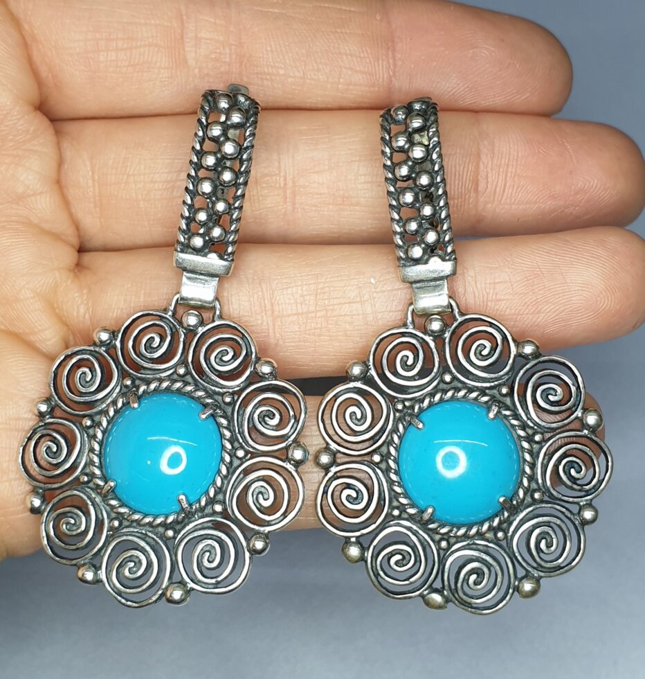 

Сережки серебряные с бирюзой и кубическим цирконием 21,40 г