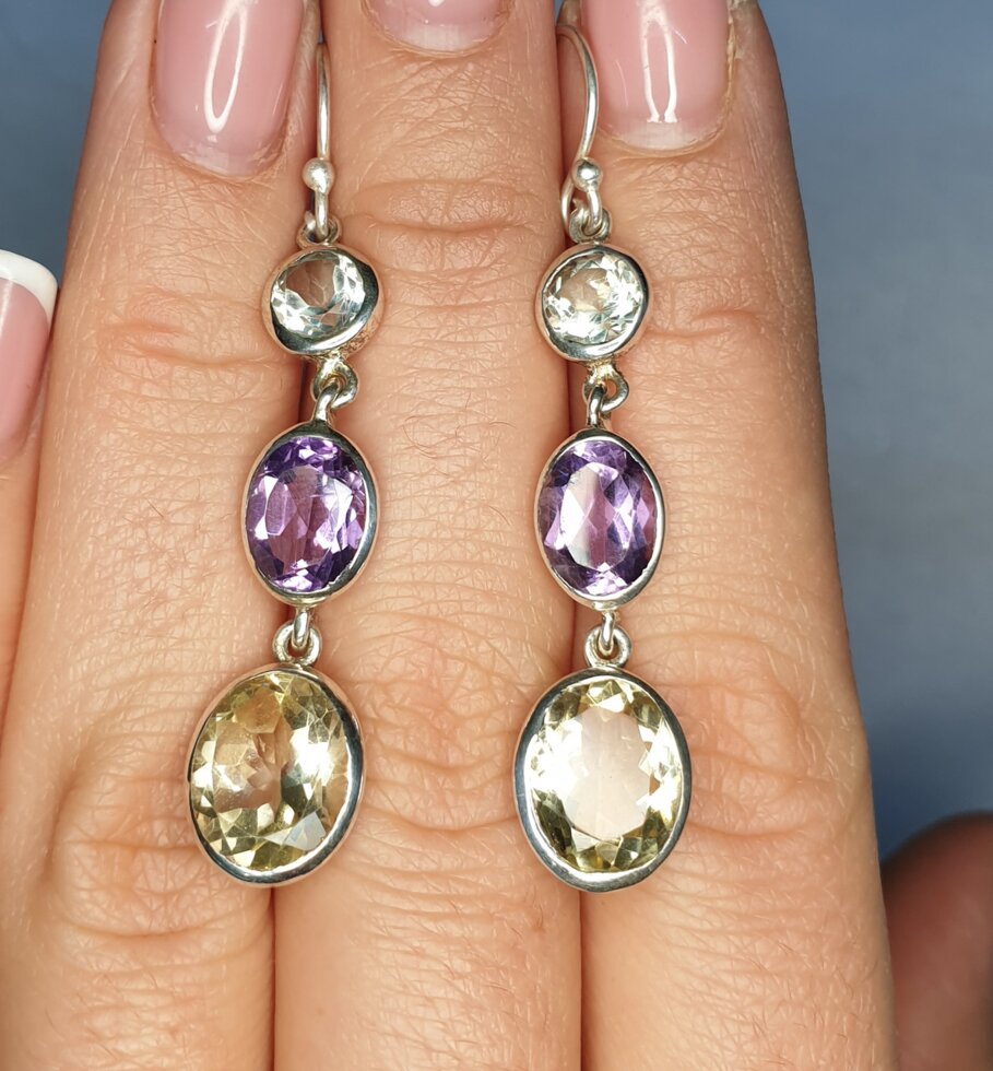 

Сережки серебряные с цитрином и аметистом 6,72 г