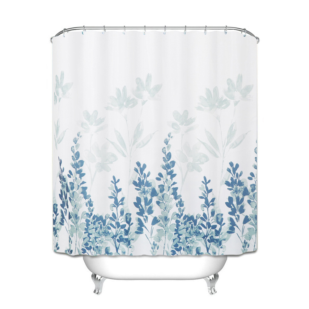 

Штора для ванной с растительным принтом белая с синим Blue eucalyptus 180 х 180 см Berni Home Белый (59445)
