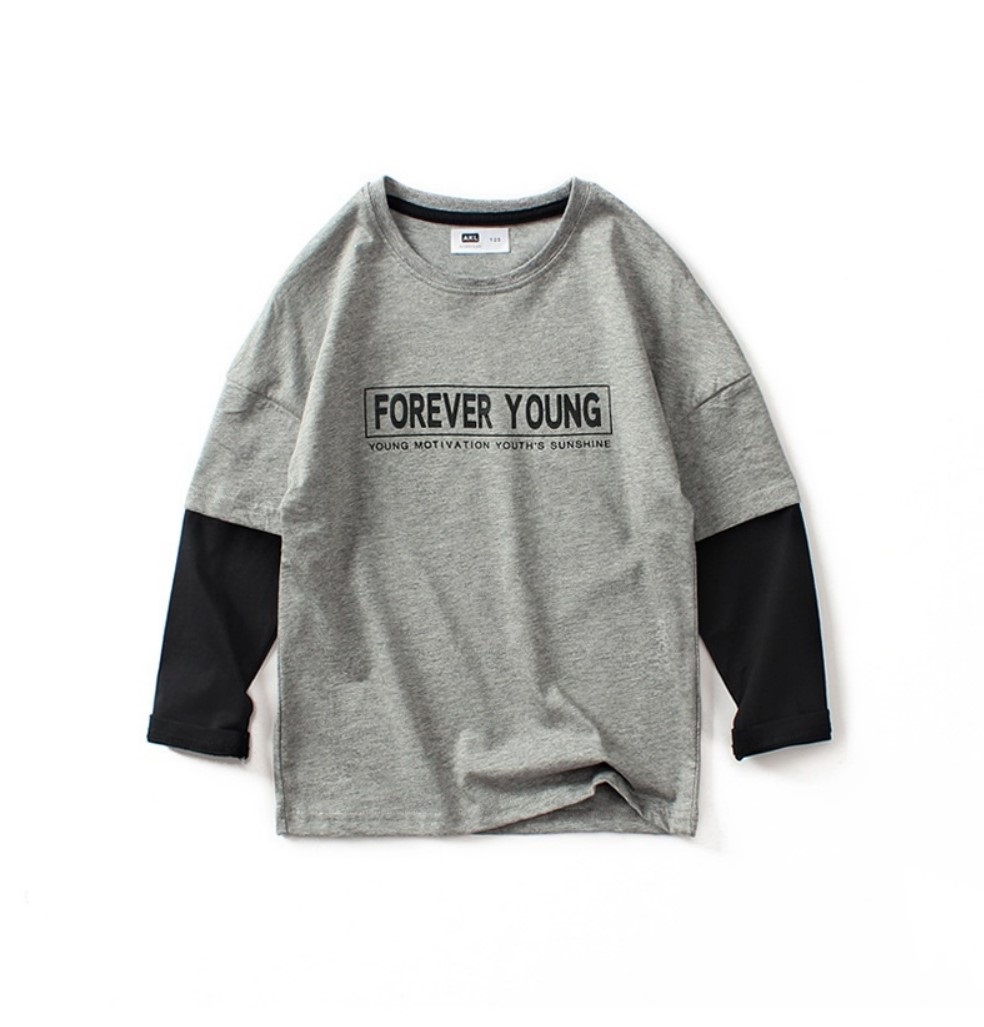 

Лонгслив для мальчика с надписями серый Forever young AKL (140) Серый