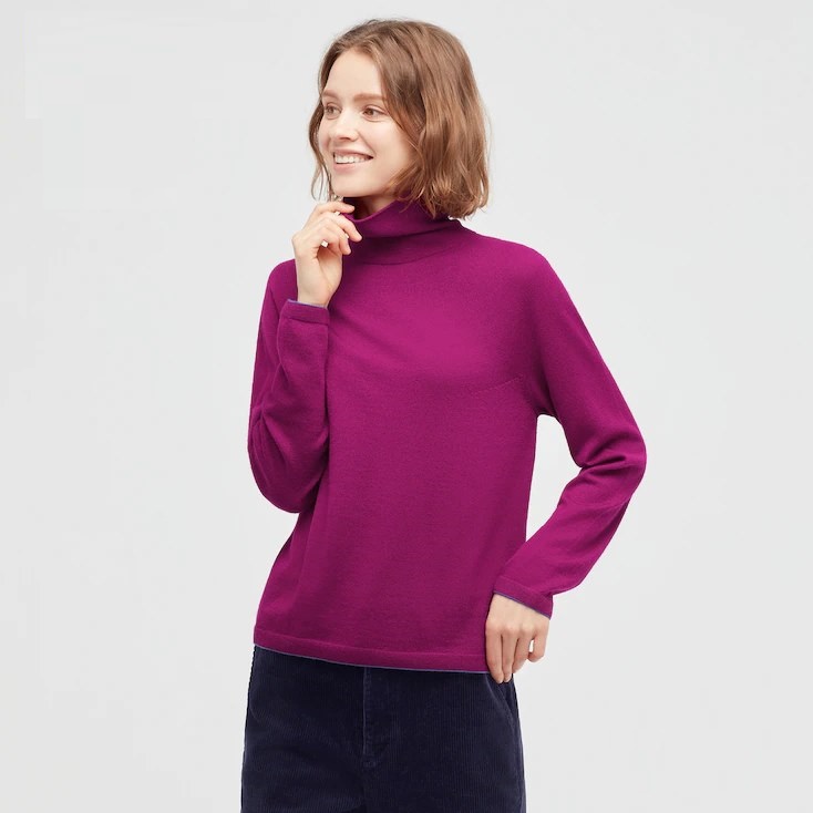 

Гольф Uniqlo с высоким воротом из шерсти мериноса  фуксия, Гольф Uniqlo с высоким воротом из шерсти мериноса L фуксия