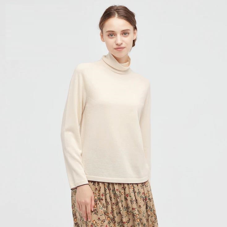 

Гольф Uniqlo с высоким воротом из шерсти мериноса  молочная, Гольф Uniqlo с высоким воротом из шерсти мериноса M молочная