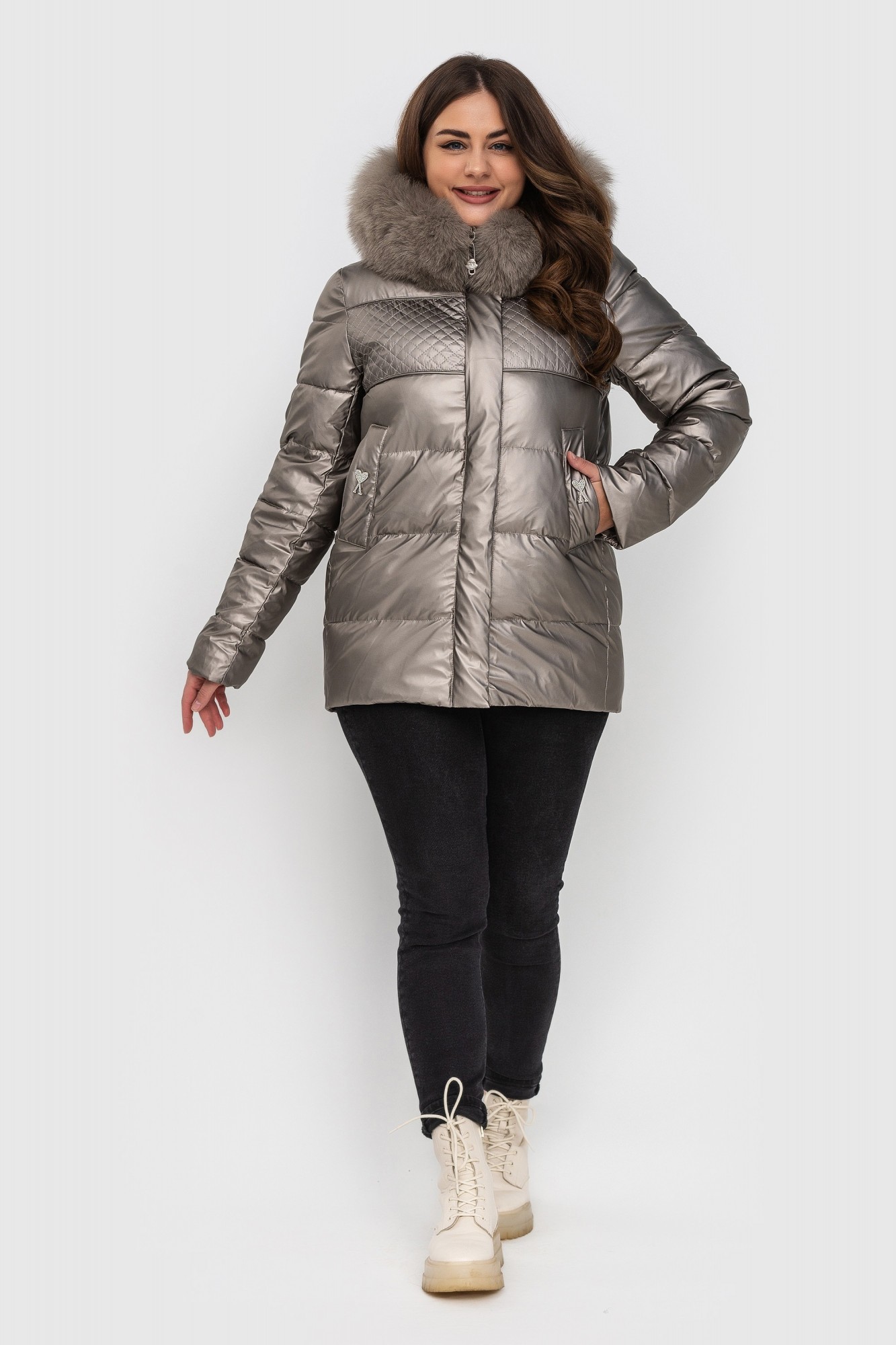 

Куртка зимняя ZLLY короткая 21528  серебристая, Куртка зимняя ZLLY короткая 21528 XL серебристая