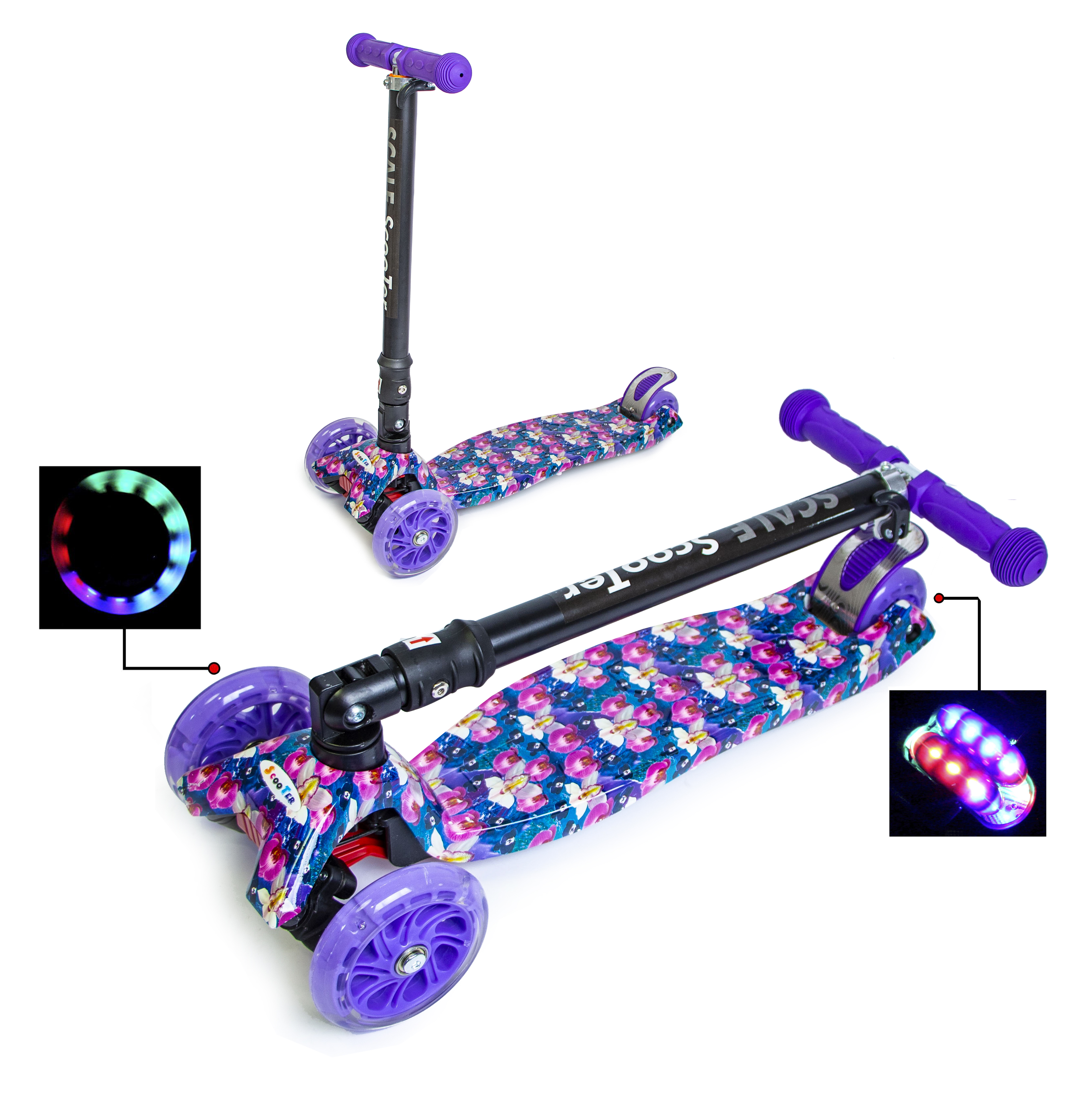 

Детский самокат MAXI Орхидея Складная ручка Super scooter