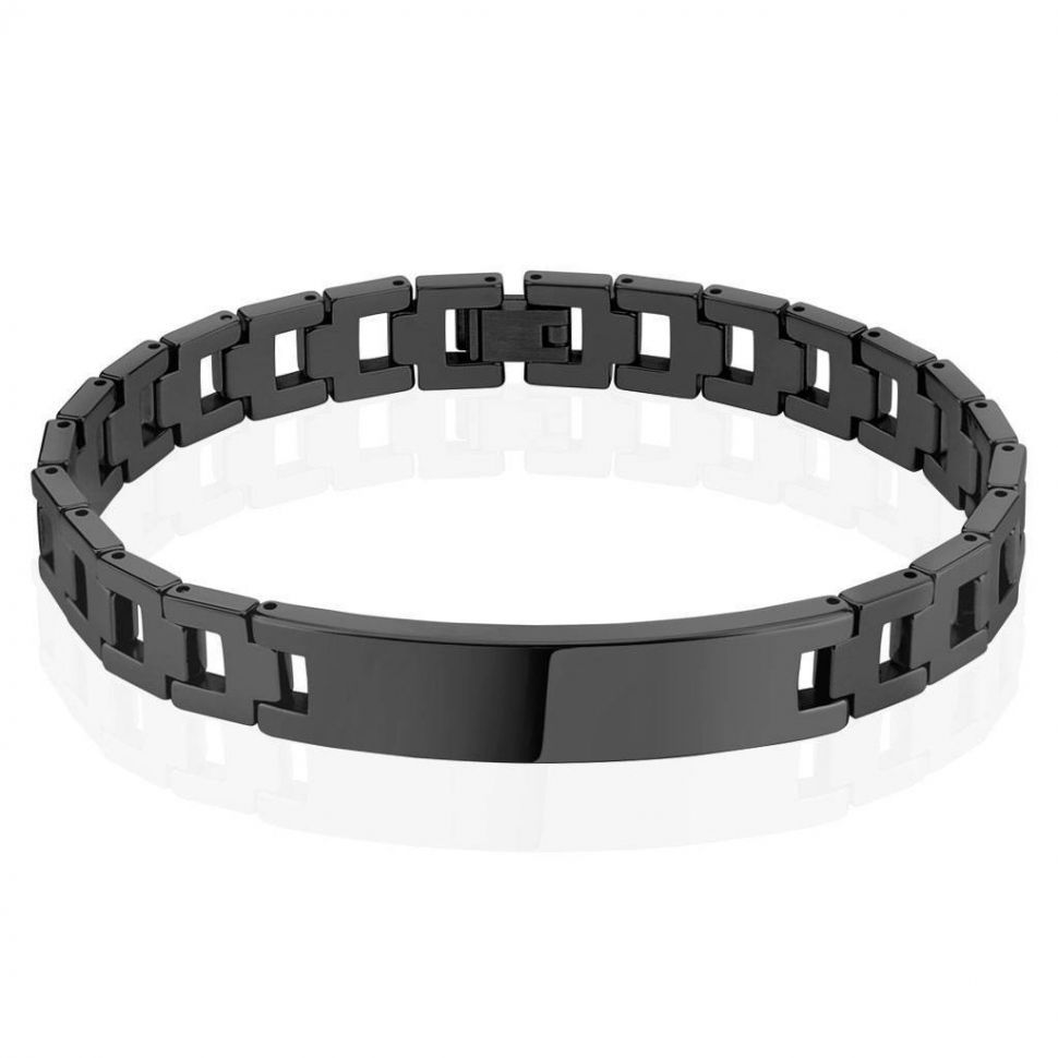 

Черный браслет из вольфрама Spikes STUB-013 с пластиной под гравировку