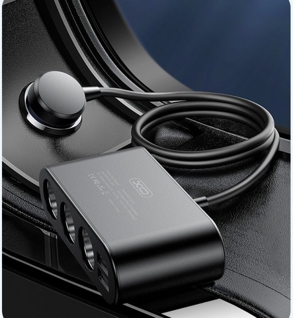 

Зарядное устройство в авто XO 5в1 2USB +3 прикуривателя black