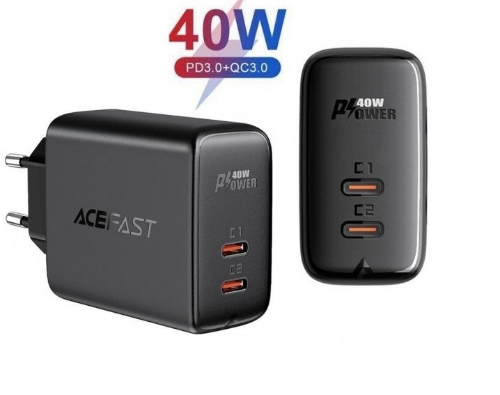 

Зарядное устройство Acefast 2xType-C 40W black