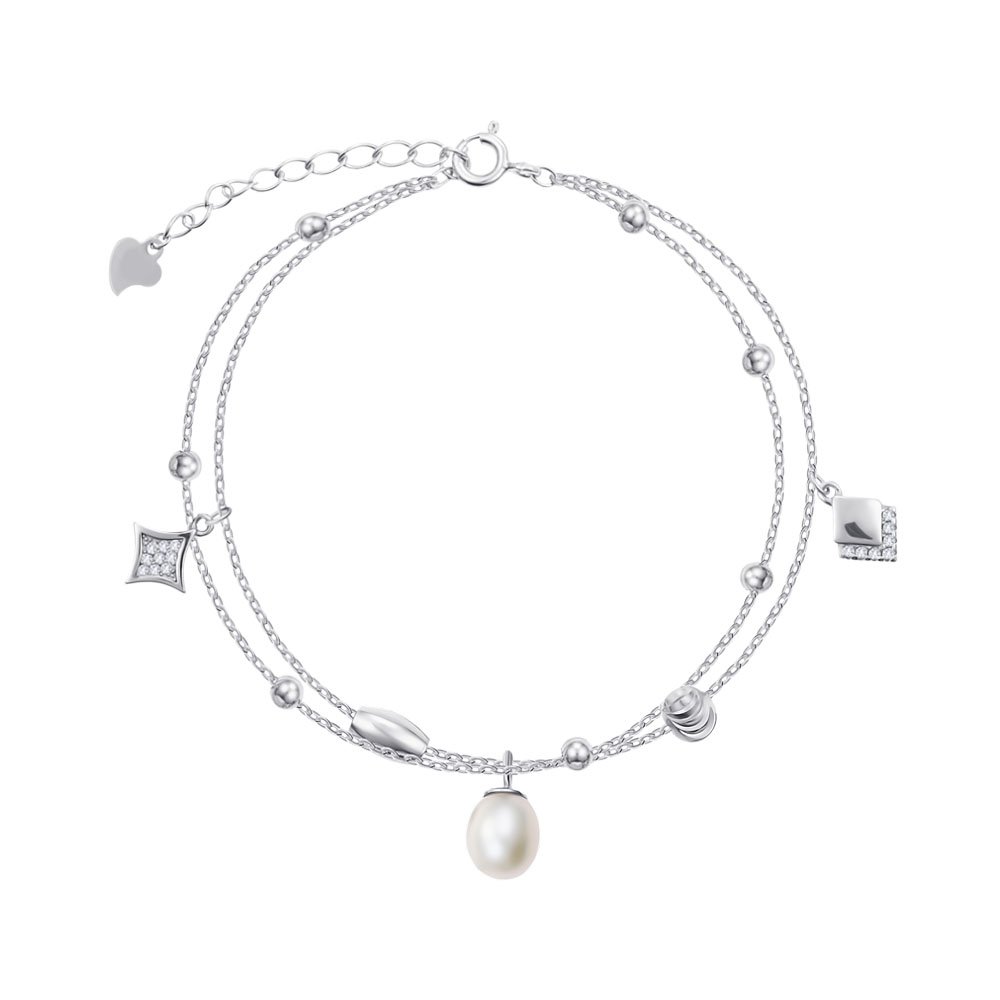 

Серебряный браслет с жемчугом и фианитами 000149054 16.5 размера