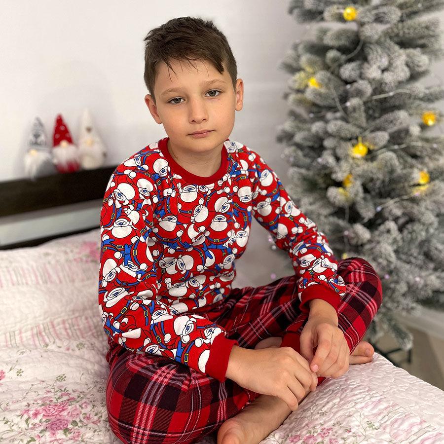 

Піжама дитяча на байці Blanka "Новорічна клітинка" червона , 30 р. (104-110 см)