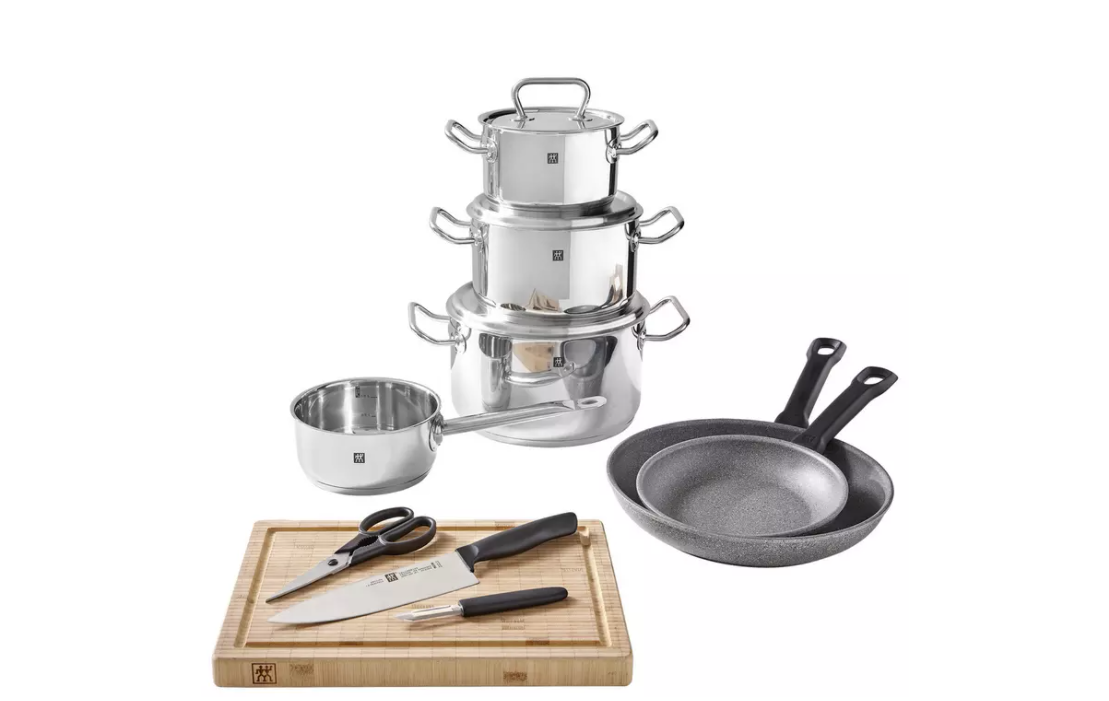 

Стартовый набор посуды Zwilling 10 предметов кастрюли Twin Classic сковороды нож ножницы разделочная доска