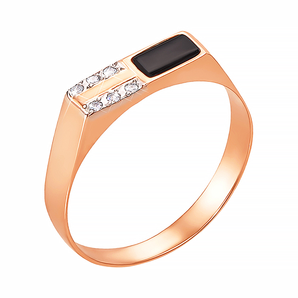 

Перстень-печатка из красного золота с черным ониксом и фианитами 000129083 21 размера