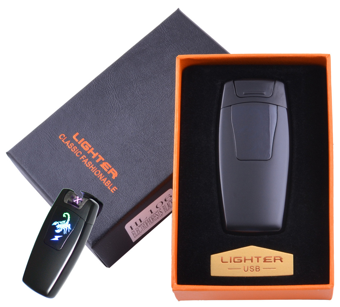 

Электроимпульсная зажигалка в подарочной коробке Скорпион №HL-106 Black
