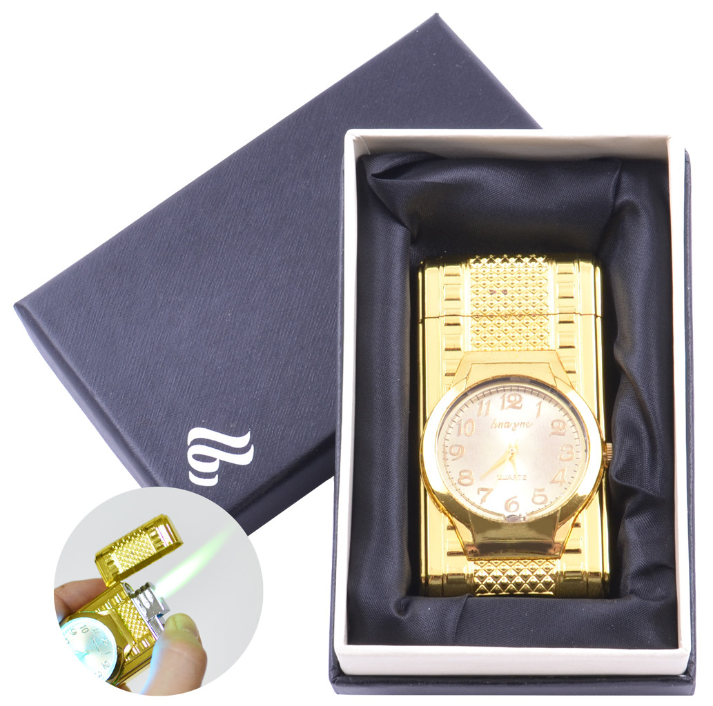 

Зажигалка в подарочной упаковке с часами (Турбо пламя) №4096 Gold