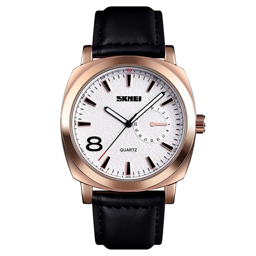 

Мужские часы Skmei 1466 Rose Gold Black Leather