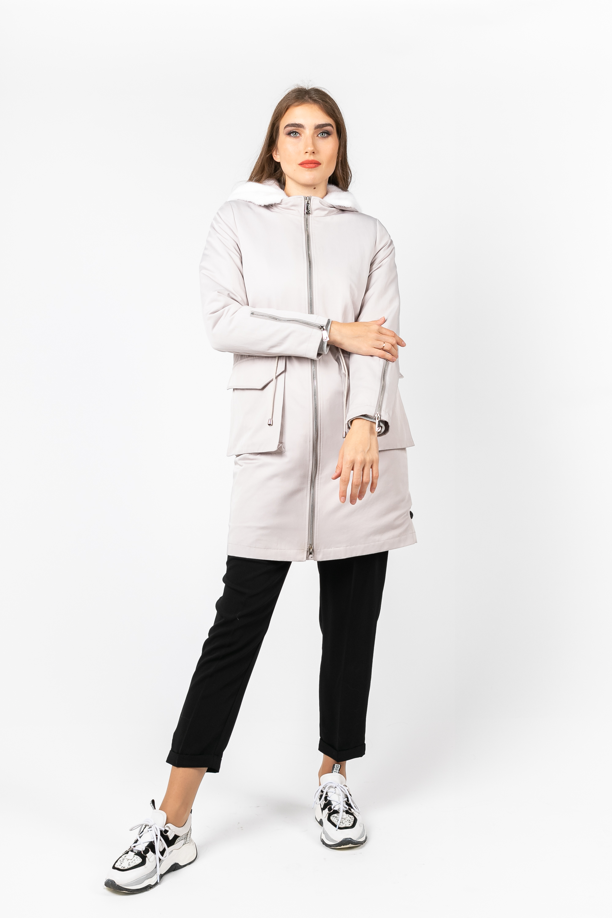 

Парка PARKA+ 01171 с норковым капюшоном Сірий, Парка PARKA+ 01171 с норковым капюшоном Сірий 48