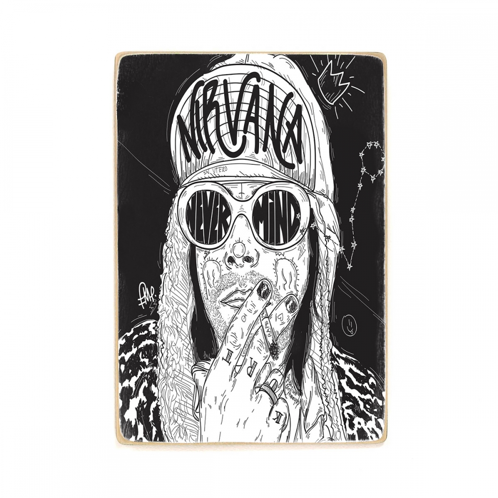 

Деревянный постер Музыка Nirvana. Kurt cobain. Нирвана, Курт кобейн черно белый скетч А1