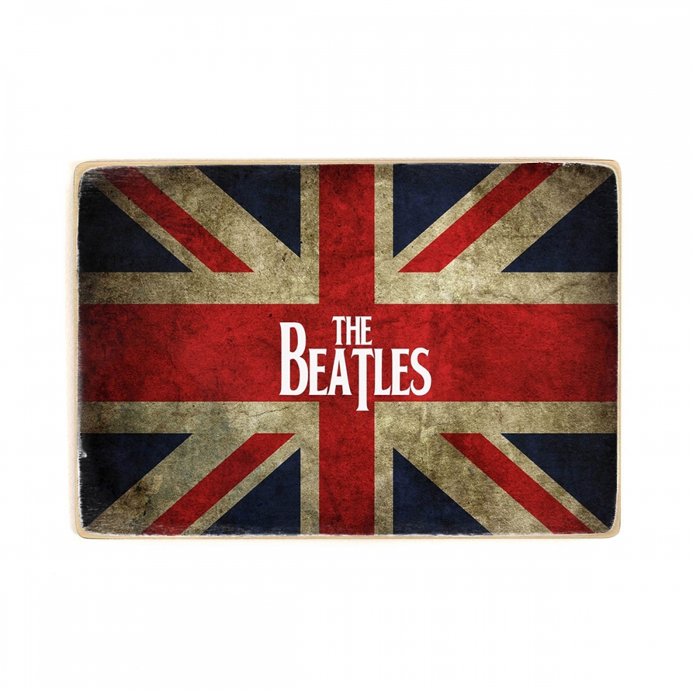 

Деревянный постер Музыка Beatles. Битлз, логотип на фоне флага А2