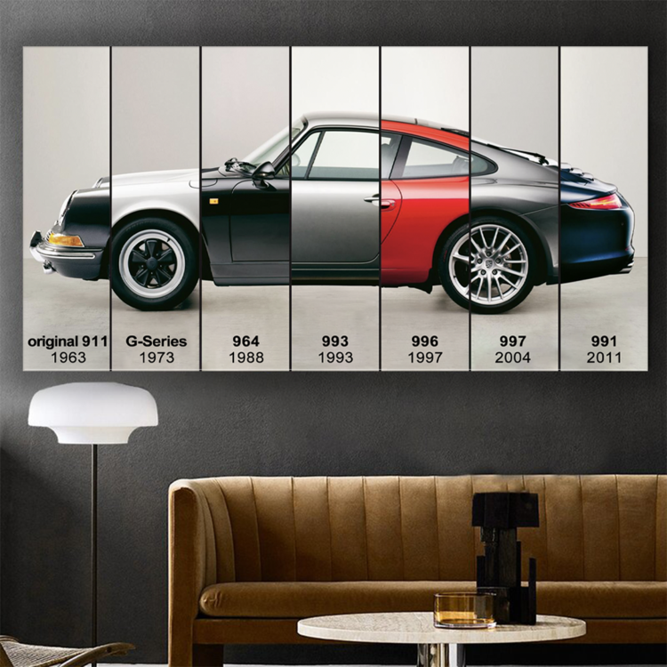 

Картина на холсте Автомобили Porsche 911 1963-2011 90х180 см.