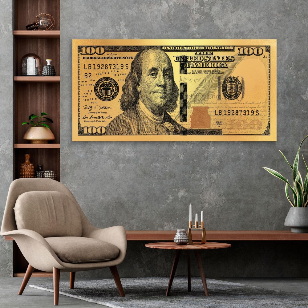 

Картина на холсте Деньги 100$ Gold 70х140 см.