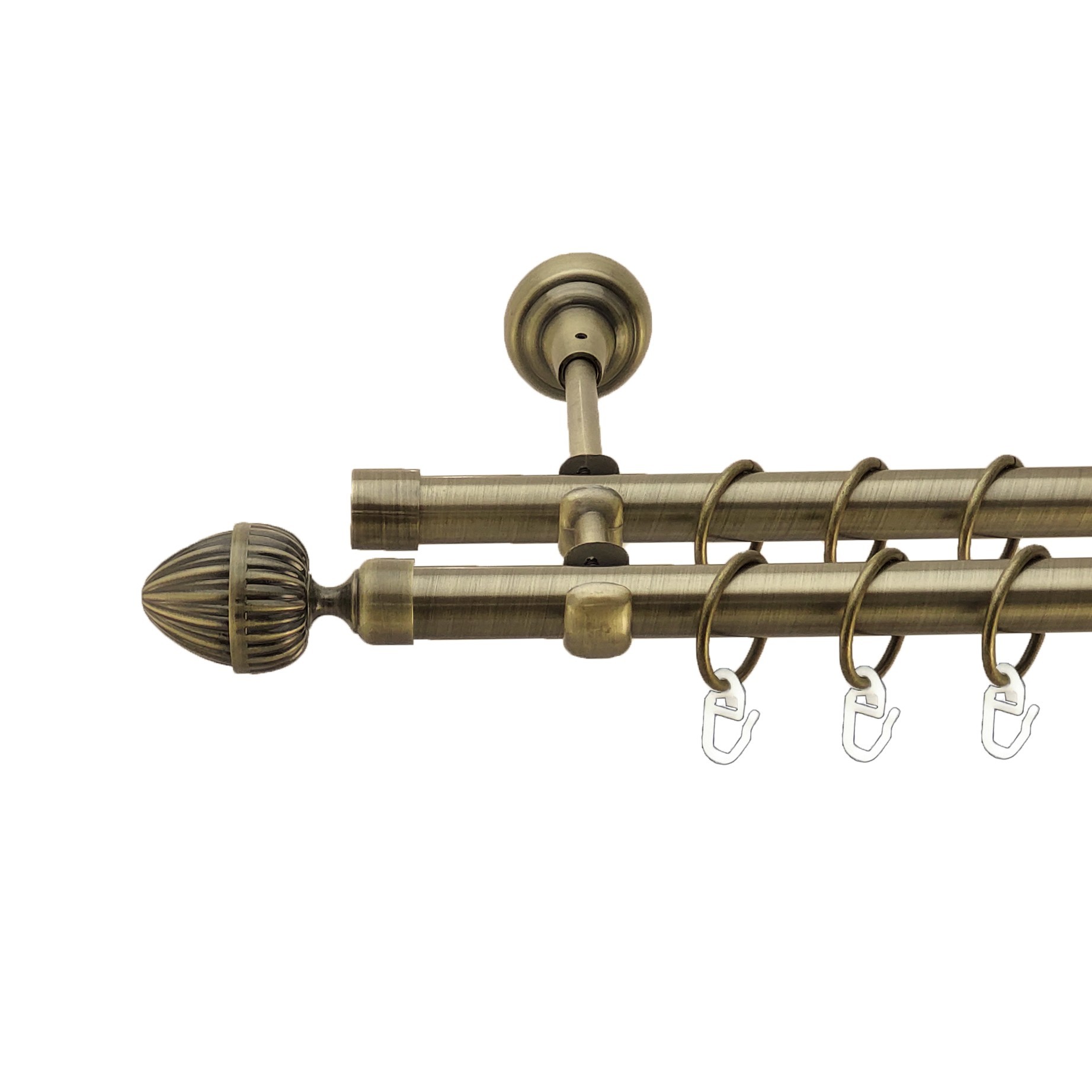 

Карниз Orvit Одеон металевий дворядний відкритий гладка труба кільце металеве Антик 19\19 мм 240 см