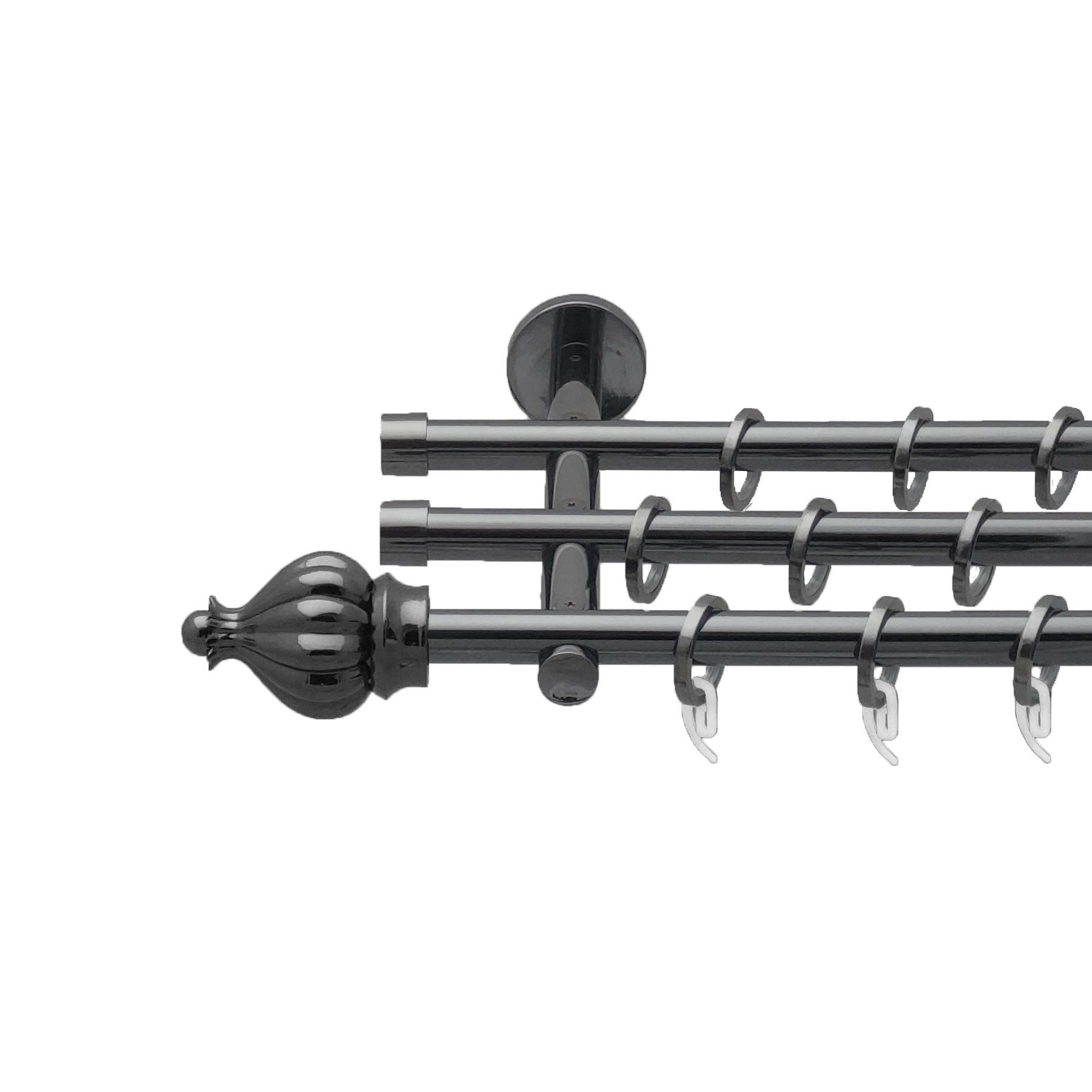 

Карниз Orvit Таджа металевий трирядний циліндр (20 см) гладка труба кільце фасонне металеве Онікс 16\16\16 мм 160 см