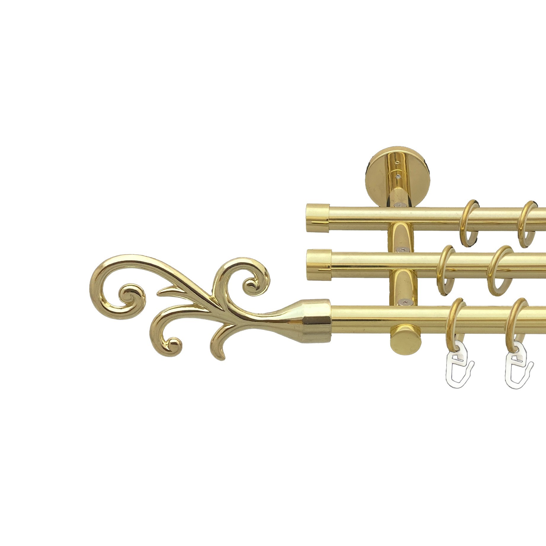 

Карниз Orvit Фала металевий трирядний циліндр 20 см гладка труба кільце металеве Золото 16\16\16 мм 240 см (00-00014757)