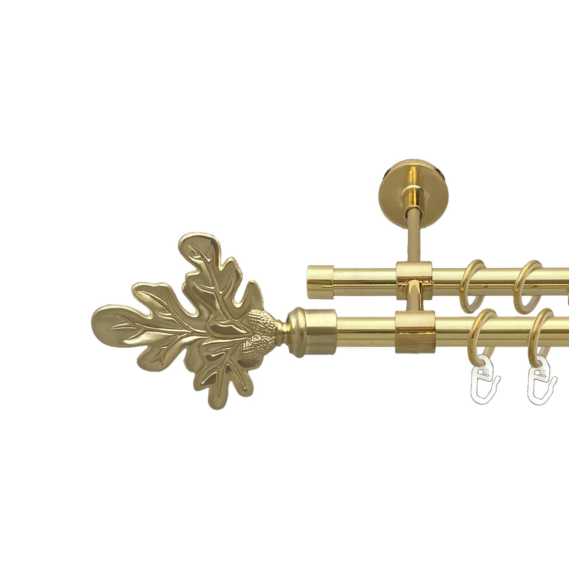 

Карниз Orvit Листок Дуба металевий дворядний закритий гладка труба кільце металеве Золото 16\16 мм 240 см (00-00014529)