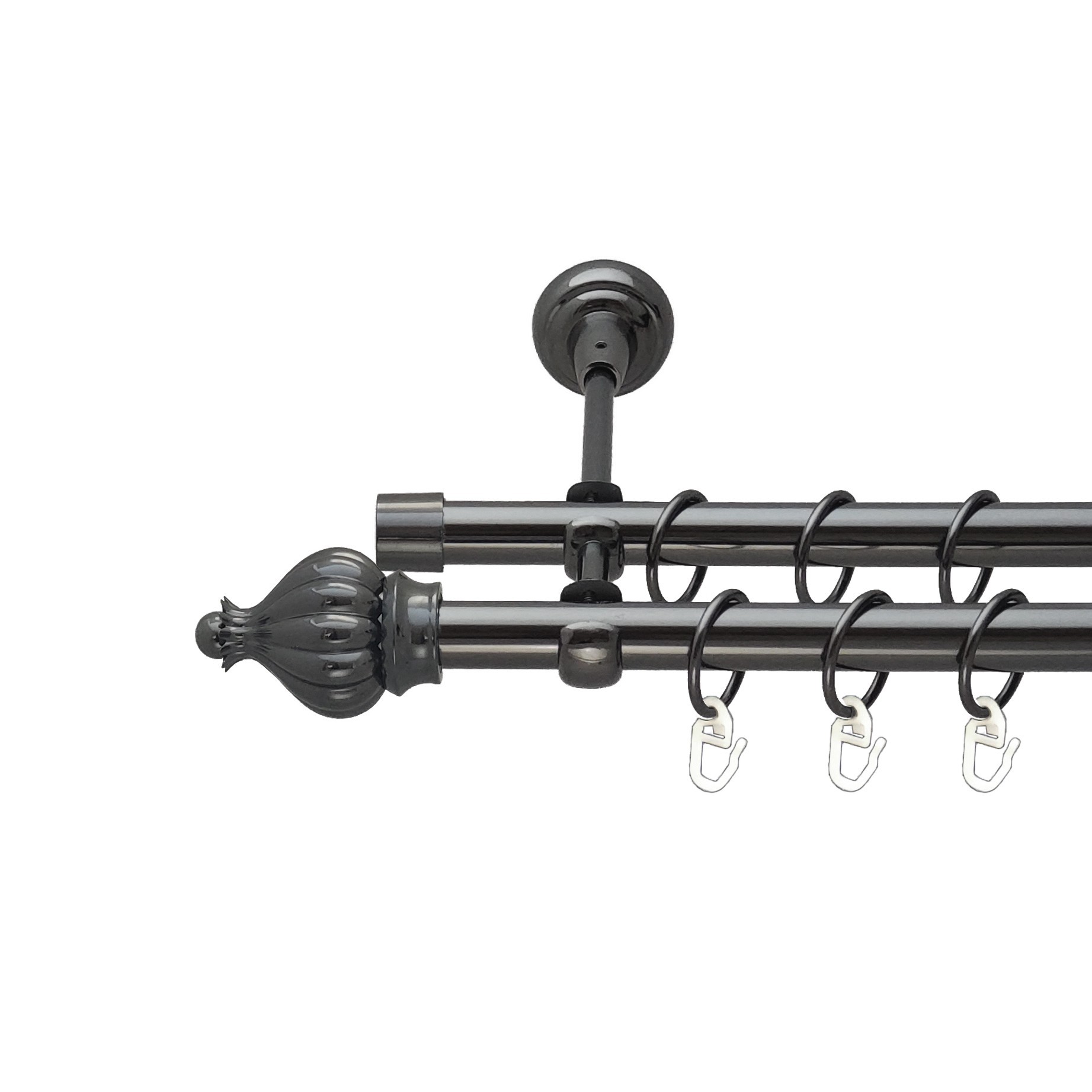 

Карниз Orvit Таджа металевий дворядний відкритий гладка труба кільце металеве Онікс 19\19 мм 300 см (00-00014960)