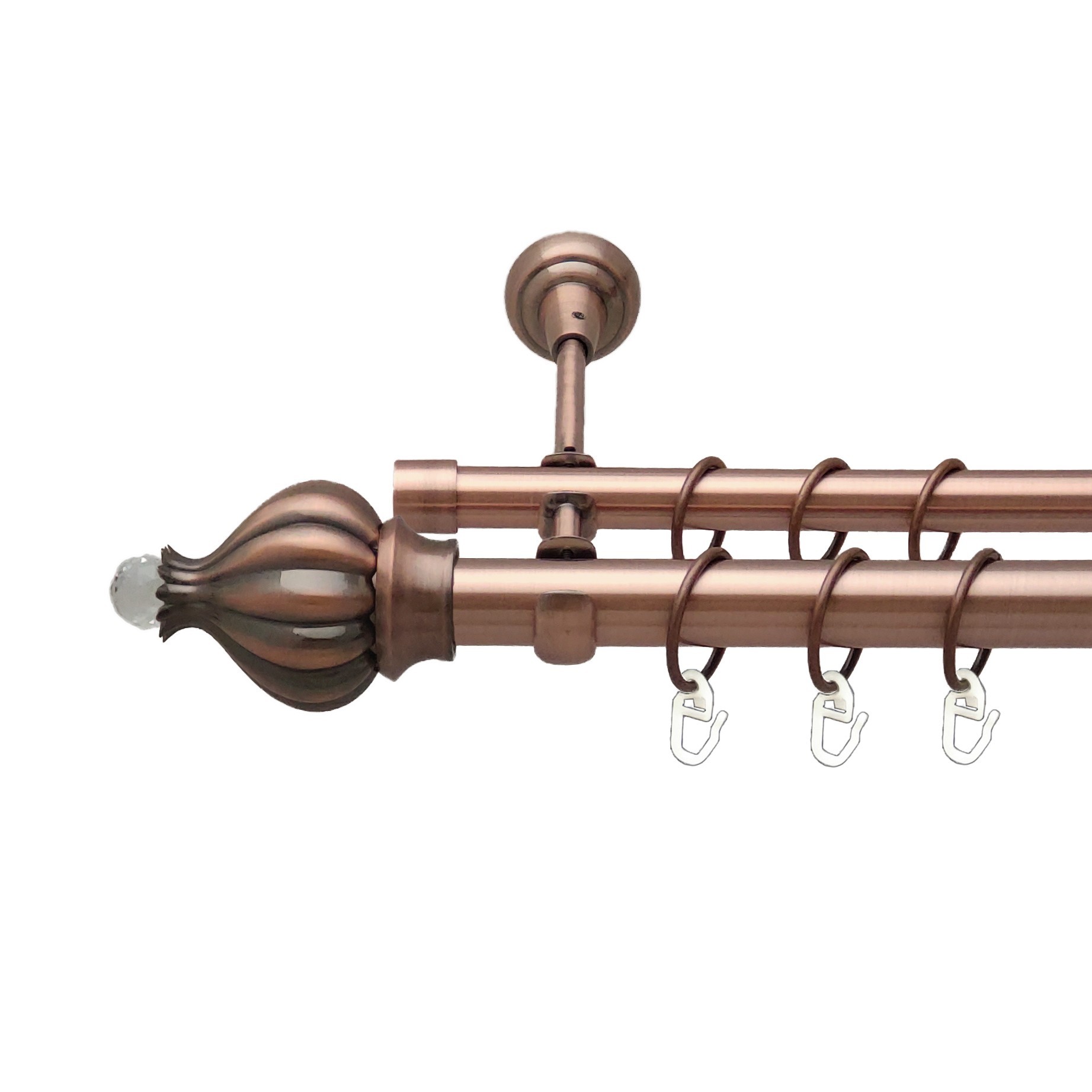

Карниз Orvit Таджа-Кристал металевий дворядний відкритий гладка труба кільце металеве Мідь 25\19 мм 240 см (00-00012632)