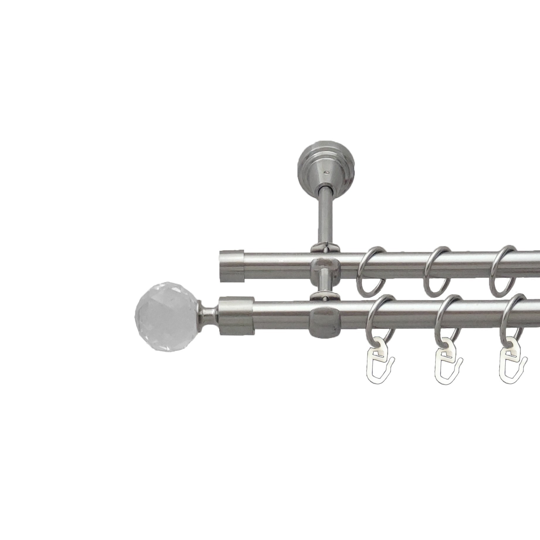 

Карниз Orvit Люміера металевий дворядний відкритий гладка труба кільце металеве Нержавіюча Сталь 16\16 мм 240 см (00-00013636)