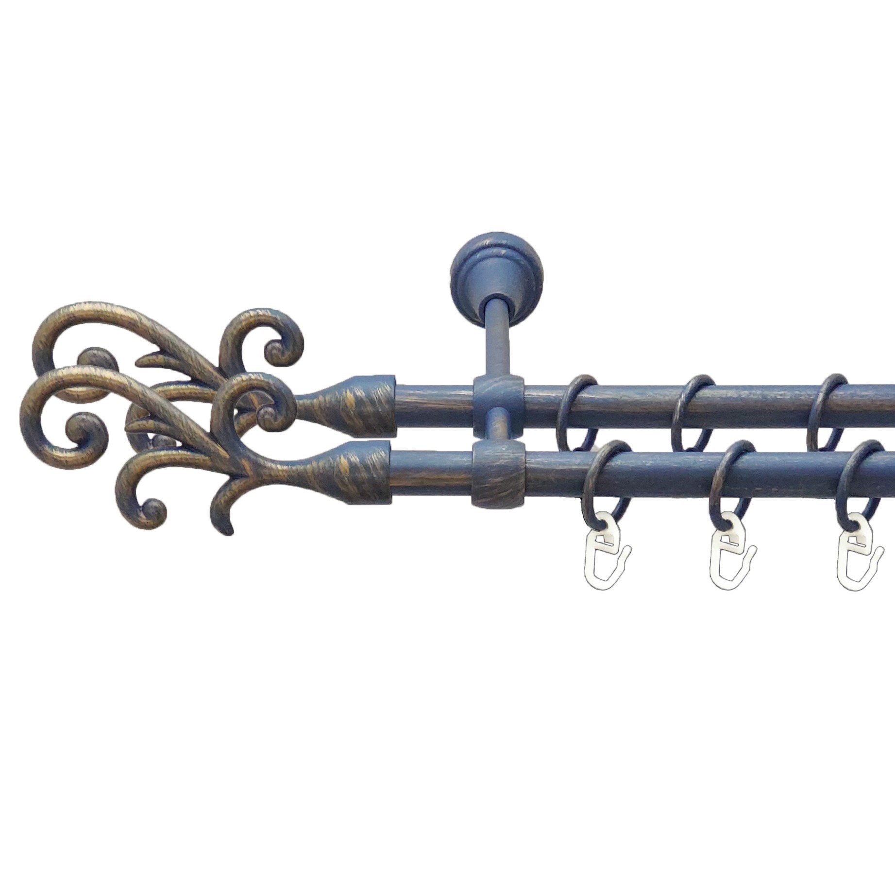 

Карниз Orvit Фала металевий дворядний литий гладка труба кільце металеве Блакить Золота 16\16 мм 240 см (00-00009104)