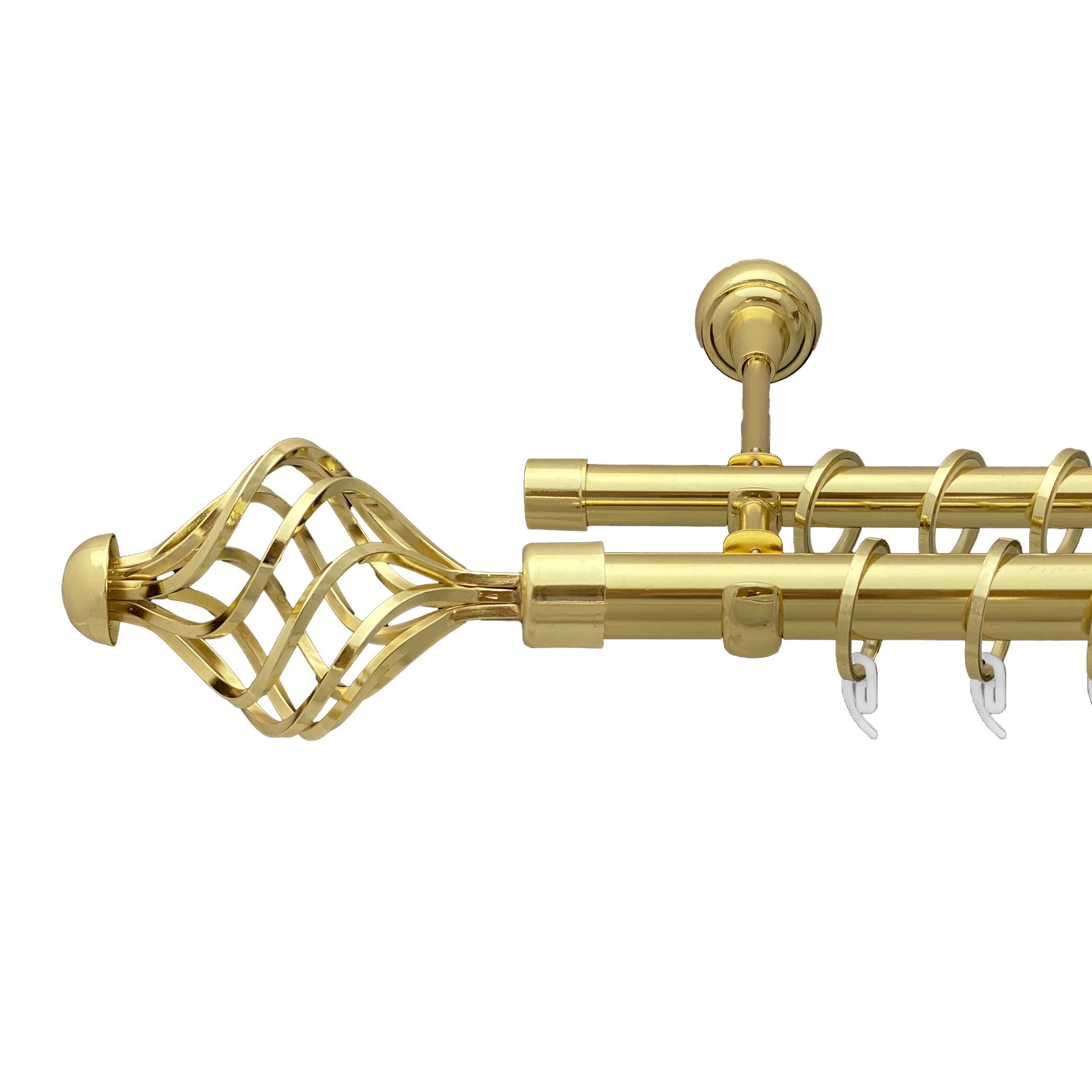 

Карниз Orvit Арезо металевий дворядний відкритий гладка труба кільце фасонне металеве Золото 25\19 мм 300 см