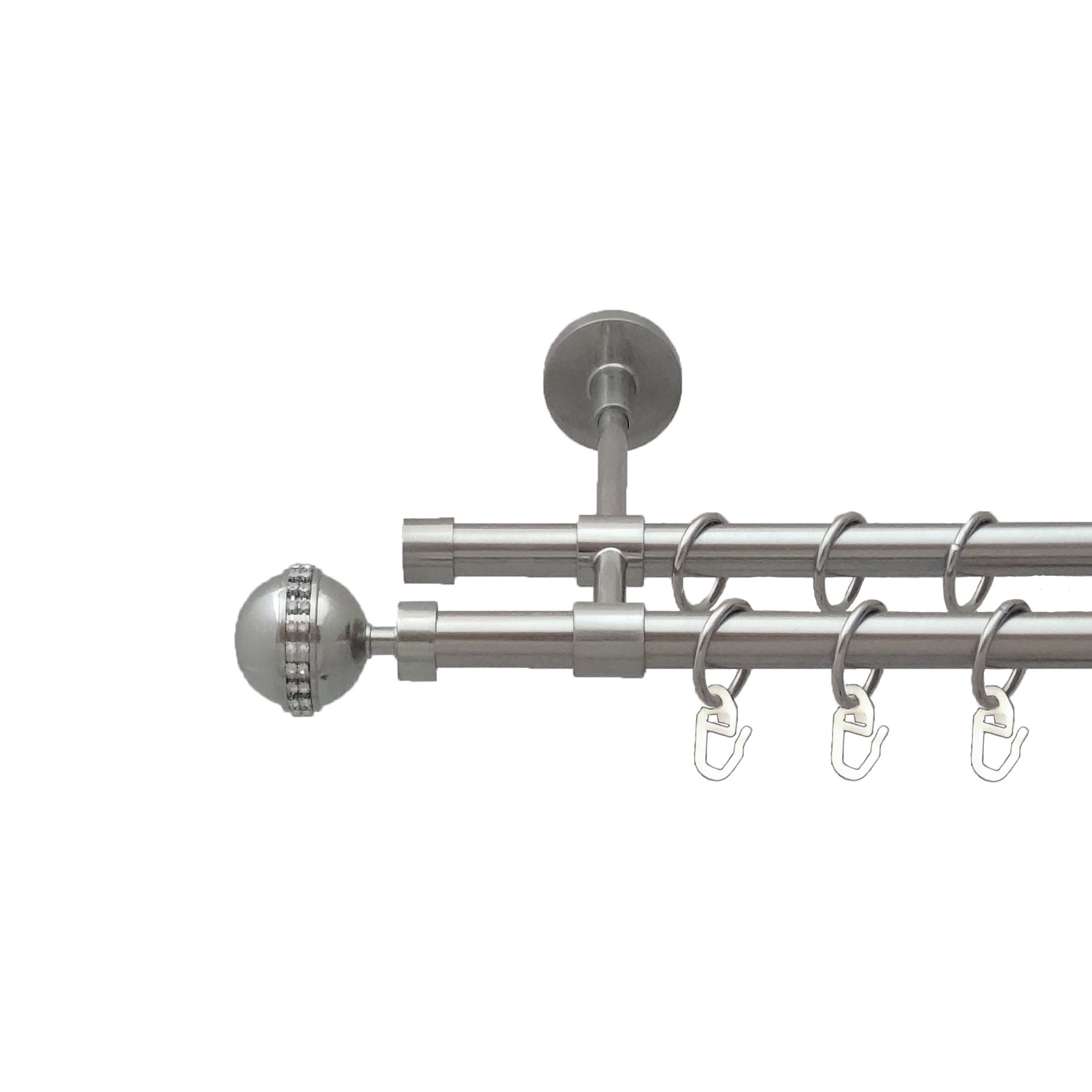 

Карниз Orvit Авея металевий дворядний закритий гладка труба кільце металеве Нержавіюча Сталь 16\16 мм 200 см