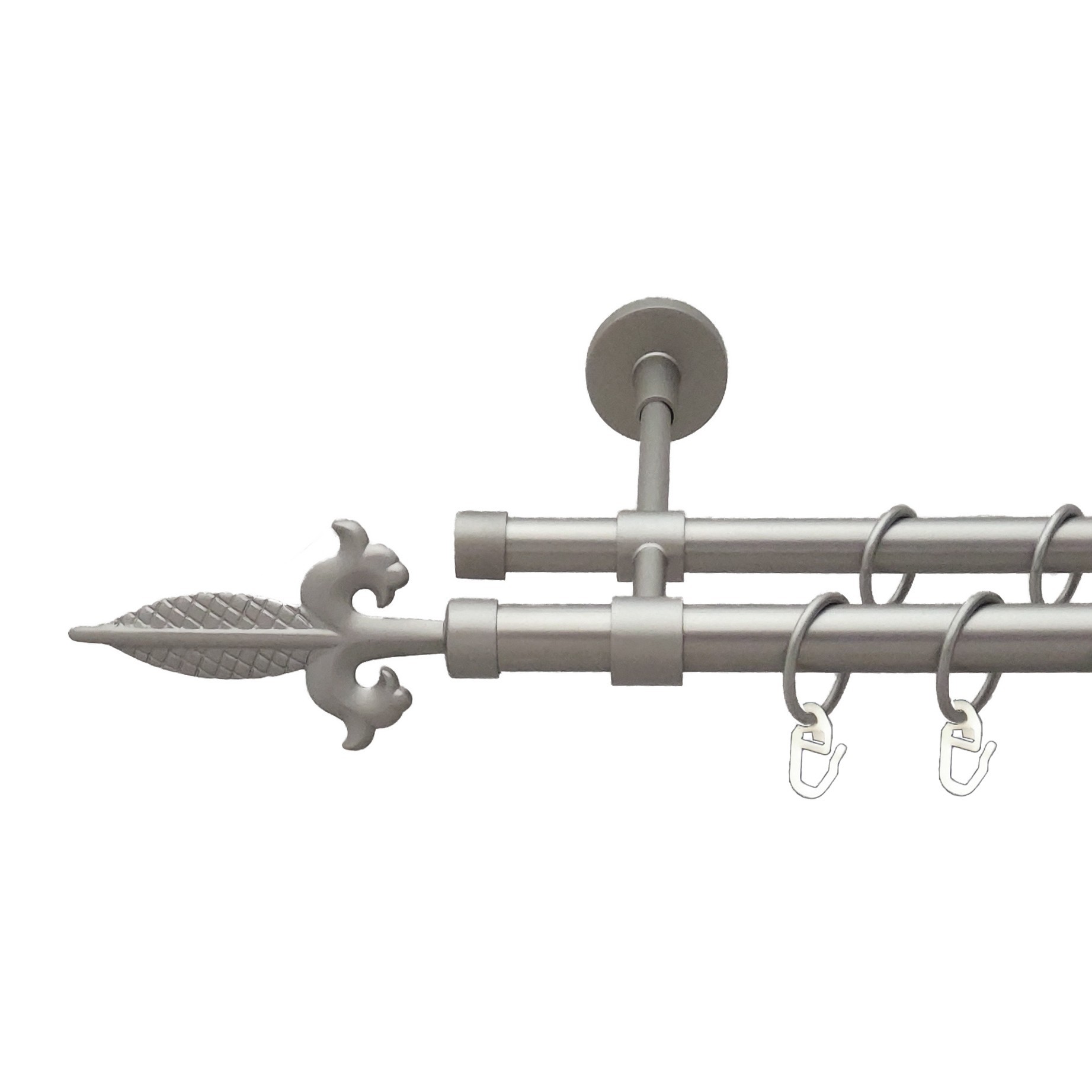 

Карниз Orvit Генуя металевий дворядний закритий гладка труба кільце металеве Сатин 19\16 мм 300 см