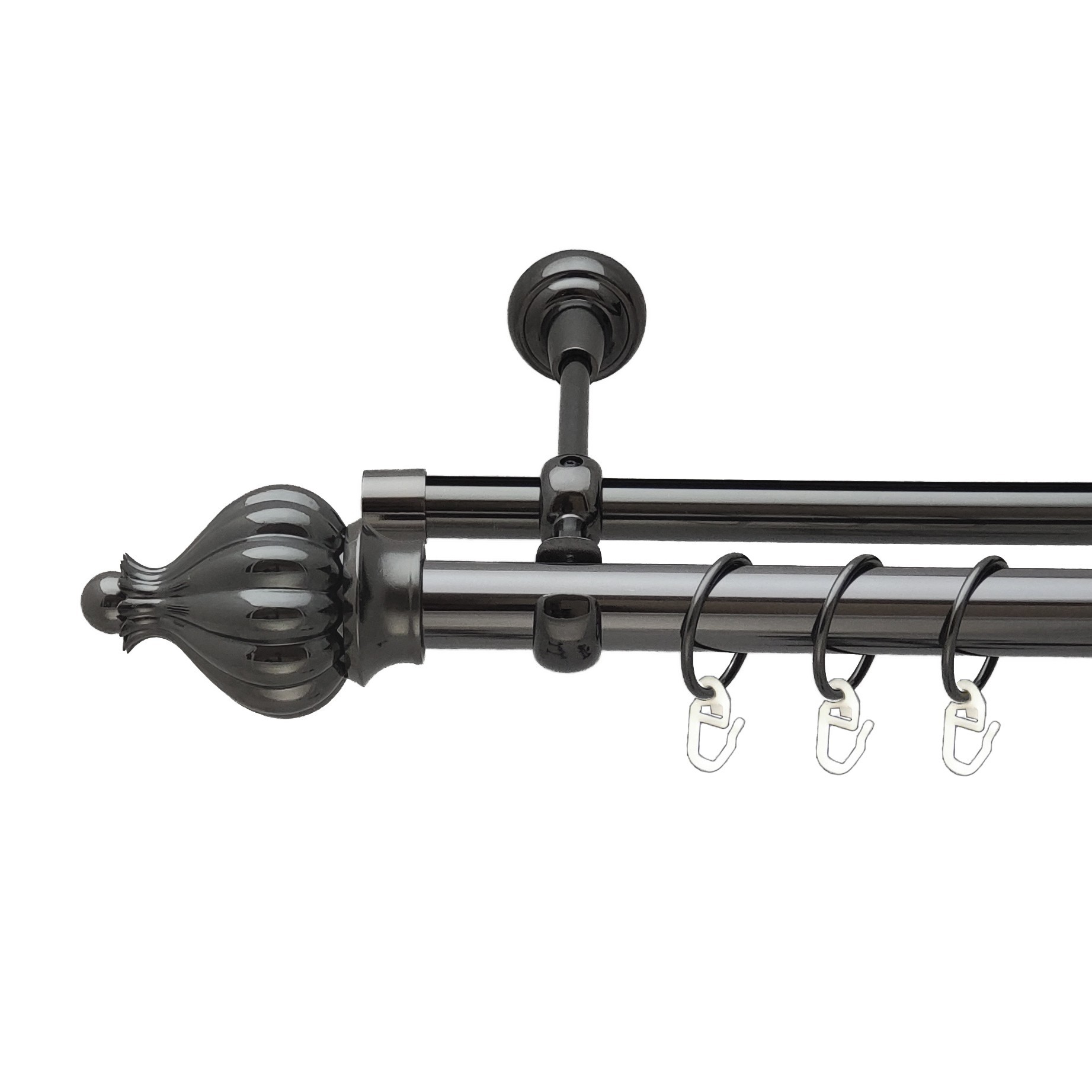 

Карниз Orvit Таджа металевий дворядний опозитний гладка \ профільна труба кільце металеве Онікс 25\19 мм 160 см