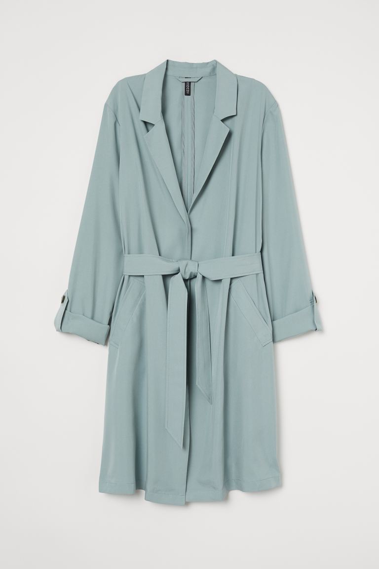 

Тренчкот из смесового модала H&M  Светло-бирюзовый, Тренчкот из смесового модала H&M L Светло-бирюзовый