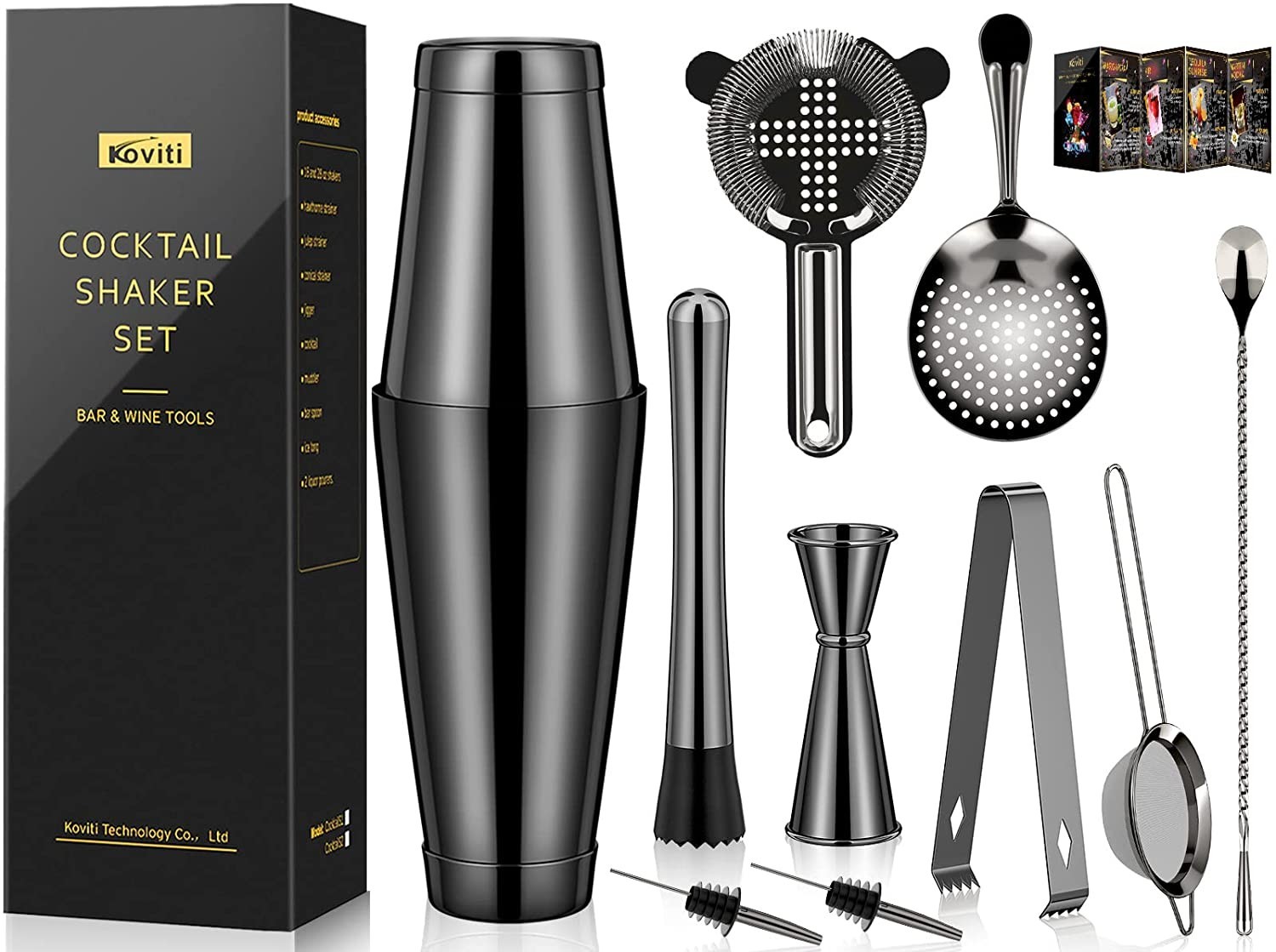 

Шикарный коктейльный набор Шейкер (Черный) Koviti12 предметов Cocktail Shaker Bar Set