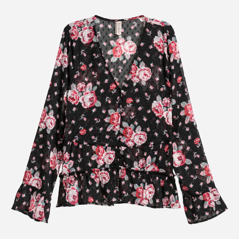 

Блузка H&M 060579535  Черная с красным, Блузка H&M 060579535 34 Черная с красным